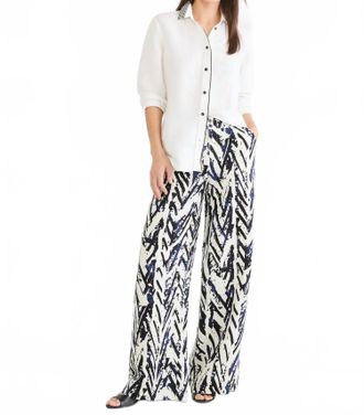 Nic+Zoe Crosshatch Linen Wide Leg Pants In Indigo Multi
