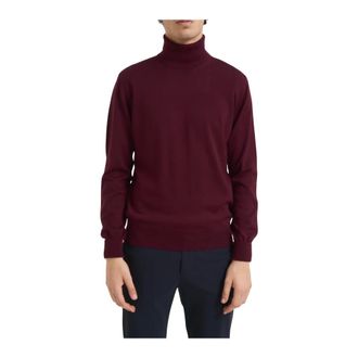 Alpha Studio Turtlenecks, male, Red, Size: XL Bordeaux Sweater with Elbow Patches