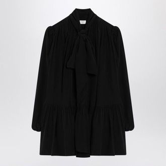Saint Laurent Zwarte Lavalli&egrave;re Jurk in Zijde