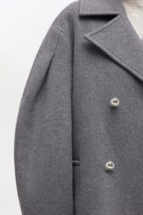 Ganni Grey Wool Oversized Midi Peacoat