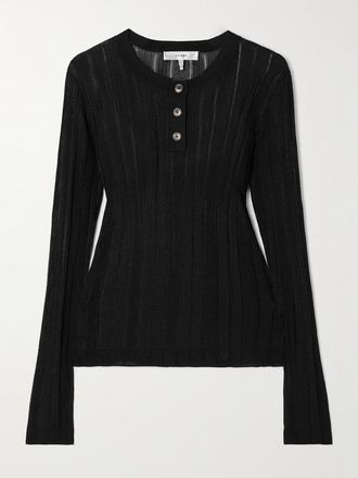 Frame Denim Maglia Henley A Coste - Nero