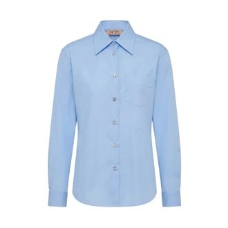 N&deg;21 Overhemden, Dames, Blauw, S, Katoen, Crystal Button Poplin Shirt