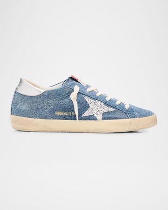 Golden Goose Super-Star Denim Glitter-Star Low-Top Sneakers