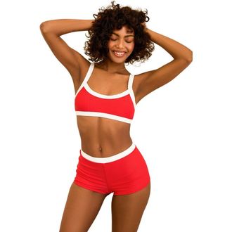 Dippin' Daisy's Swimwear Kelly Bandeau Bikini Top in Poppy/white Rib at Nordstrom, Size X-Large