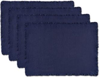 Solino Home Linen Placemats Set of 4, 14 x 19 Inch for Dining Table, Holiday and Everyday Table Decor - Juliette Ruffle in Navy at Nordstrom, Size