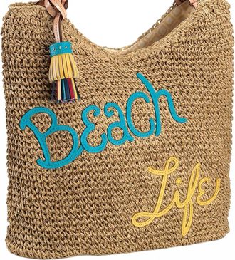 Brighton Beach Life Weaved Rattan Tote Purse In Brown