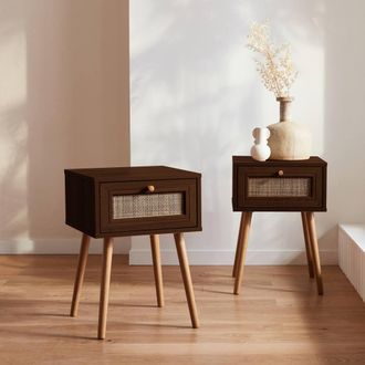 Sweeek Pair Of Woven Rattan Bedside Tables With Drawer in Brown