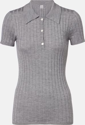 Toteme Ribbed-knit cashmere and silk polo shirt