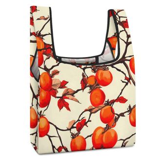 Generic Red Persimmons Reusable Shopping Bags Lightweight Foldable Grocery Bag Polyester Washable Tote Bag