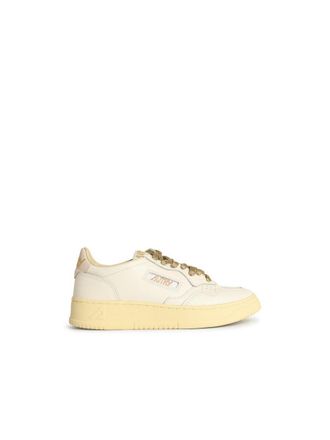 Autry Medalist Low White And Gold Leather Sneakers