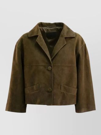 Prada cropped suede jacket notched lapel pockets