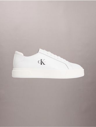 Calvin Klein Jeans Calvin Klein Mens Mens Leather Monologo Sneakers - White/Natural - 10.5