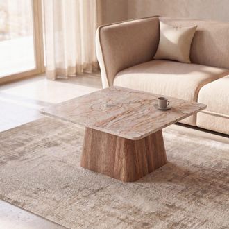 Maisons du monde Mesa de centro de m&aacute;rmol blanco y base de mango macizo, l80 cm
