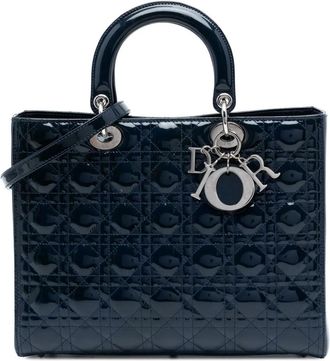 Dior Borsa a tracolla Lady Dior grande con motivo Cannage e finitura lucida 2010 - Blu