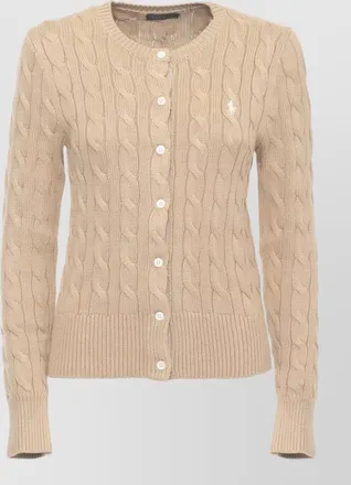Ralph Lauren crew neck cotton cardigan braided pattern