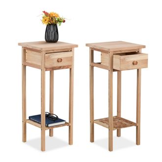 Relaxdays Relaxdays - Mesas Auxiliares Estrechas, Set De 2, Mesitas Tel&eacute;fono Madera, 60x25x25 Cm, Con Caj&oacute;n, Pasillo, Sal&oacute;n, Natural