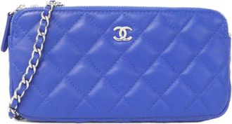 Chanel Blue Leather Chain/Shoulder Wallet (Pre-Owned)