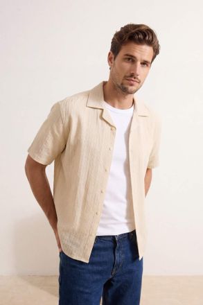 Trendyol MAN Heren Ecru Gestructureerd Kort Oversized Overhemden