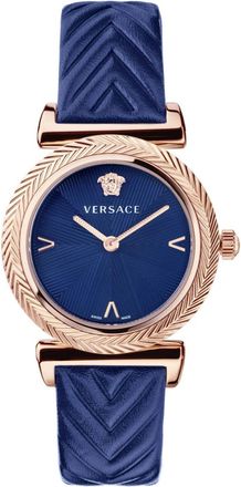 Versace V-Motif Dameshorloge Ros&eacute;goud Blauw Leer - Dames - Horloges - Roze - ONE Size - Leer - Accessoires