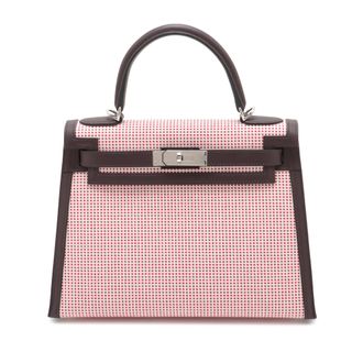 Herm&egrave;s Rouge Sellier And Framboise Toile Quadrille and Swift Kelly II Sellier 28