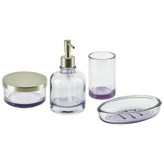 Beliani Beliani - Conjunto De 4 Accesorios De Ba&ntilde;o De Vidrio Violeta Plateado Dispensador Jabonera Portacepillos Recipiente Glamour Telma