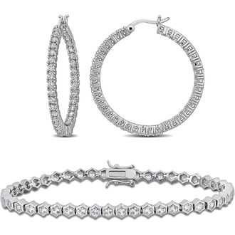 Delmar Created White Sapphire Pav&eacute; Hoop Earrings & Tennis Bracelet Set at Nordstrom Rack
