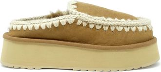 Mou Cognac Eskimo Leather Wool Rubber Platform Clog