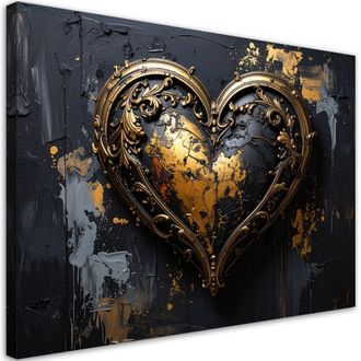 Feeby Impresi&oacute;n De Imagen, Coraz&oacute;n 3d Negro Y Dorado, 120x80