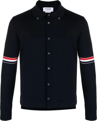 Thom Browne Overhemden, Heren, Blauw, M, Wol, Cardigan met Button-Down Kraag
