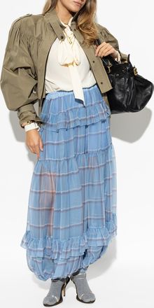 Chlo&eacute; Loose-Fit Silk Trousers With Ruffles, Womens, Blue