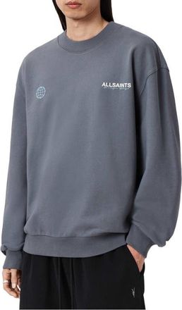 AllSaints Emblem Graphic Sweatshirt in Slatewash Blue at Nordstrom, Size Xx-Large
