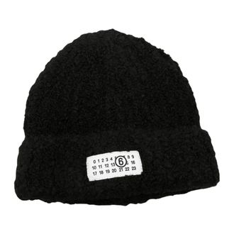 Maison Margiela Accessoires, Heren, Zwart, M, Wol, Ribbed Logo-patch Muts