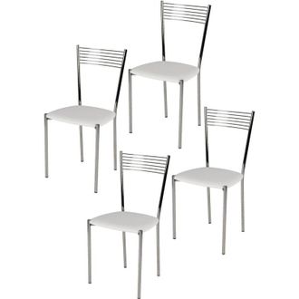 Tommychairs Tommychairs - Sedia Berlin per cucina e sala da pranzo, scocca in multistrato imbottita e rivestita in pelle artificiale lino e basamento a slitta in