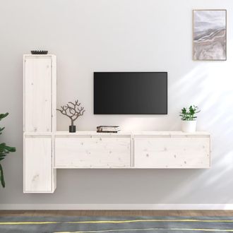 vidaXL Muebles Para Tv 4 Piezas Madera Maciza De Pino Blanco Vidaxl