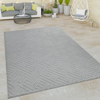 Paco Home Paco Home - Alfombra De Tejido Plano Interior Y Exterior Efecto Tridimensional Dise&ntilde;o Geom&eacute;trico Oriental Gris 120x170 Cm
