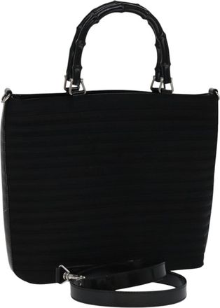 Gucci Vintage Bamboo Handle Bag Nylon Black Nylon Handbag (Pre-Owned)