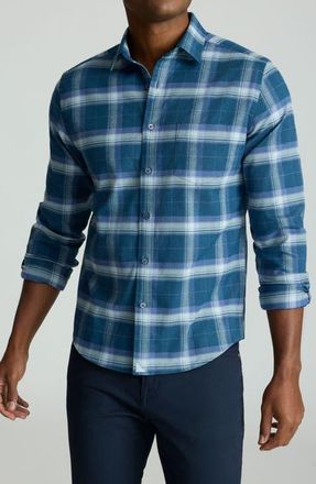 UNTUCKit Barker Shadow Check Performance Flannel Button-Up Shirt in Navy at Nordstrom, Size Xxx-Large