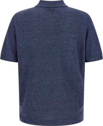 Brunello Cucinelli Mens Blue Linen Polo Shirt