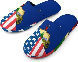Generic U.S. And Vermont State Flag Mens Slippers Flannel Warm House Shoes with Rubber Anti-Slip Sole Slip On for Home Outdoor