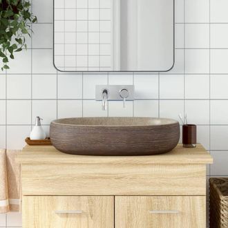 Berkfield Home Countertop Basin Sand & Brown Oval 59x40x14 cm Ceramic | Size: 59 x 40 x 14 cm