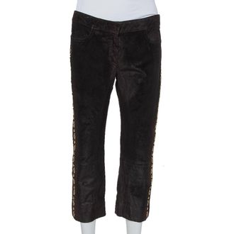 Roberto Cavalli Brown Leather Vintage Cropped Trousers