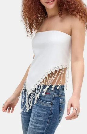 BDG Fringe Strapless Top in White at Nordstrom, Size X-Small