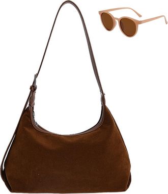 Generic Womens Soft Suede Slouchy Hobo Bag, Roomy Vintage Shoulder Bag for Fall Winter, Trendy Elegant Large Capacity Crossbody