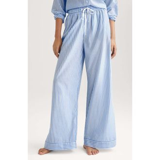 Tommy John Stripe High Waist Woven Sleep Pants in Vista Blue Coastal Stripe at Nordstrom, Size Large