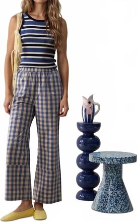 FRNCH Maris Gingham Pants In Blue And White