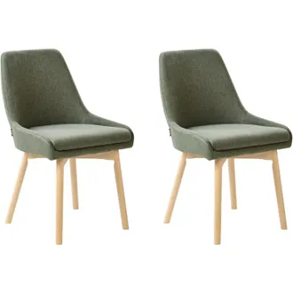 Beliani Conjunto De 2 Sillas De Comedor Tela De Poli&eacute;ster Con Patas De Madera Maciza Clara Asiento Acolchado Verde Oscuro Melfort