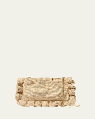 Loeffler Randall Mavis Ruffle-Trim Raffia Clutch Bag