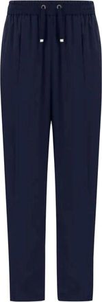 Herno Nylon Broek met Trekkoord en Elastische Tailleband - Dames - Slim Fit Broeken - Blauw - L - Nylon - Broeken