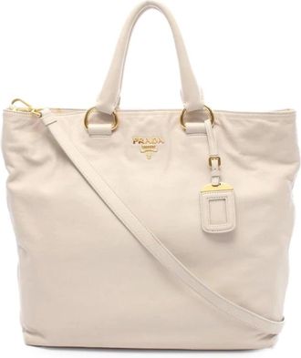 Prada Pre-owned Tote Bags, female, Beige, Size: ONE SIZE Pre-owned Leather Tote Bag