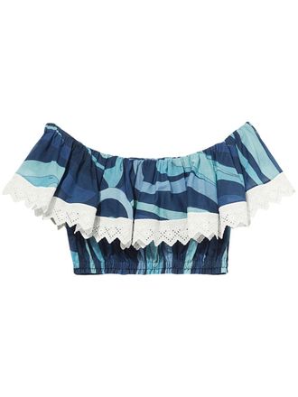 Pucci wave-print ruffle-detailing top - Blue